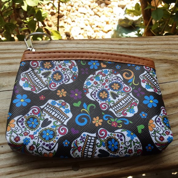 Day of the Dead Dias de los Muertos Sugar Skull Keychain Coin Purse - Picture 2 of 3